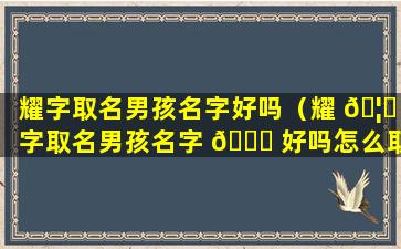 耀字取名男孩名字好吗（耀 🦆 字取名男孩名字 🐅 好吗怎么取）